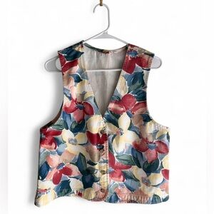 Vintage Orvis Floral Denim Button-Up Vest